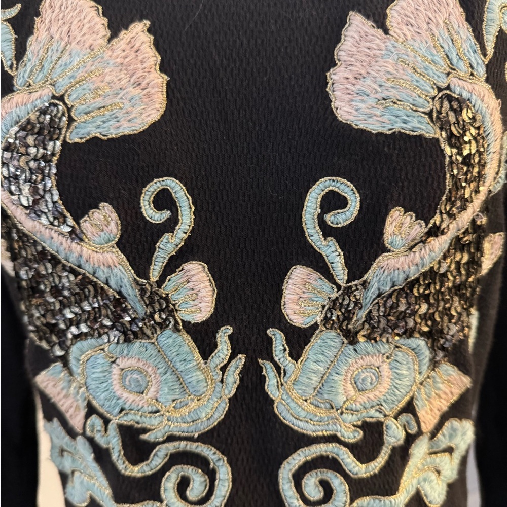 Black boho embroidered long sleeved tee - Picture 5 of 7